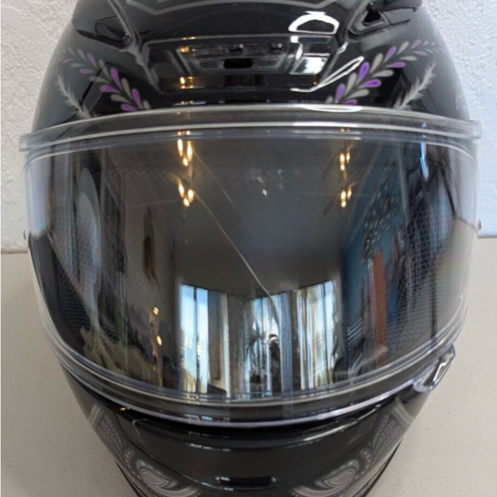 Black Motorcycle Helmet with Purple Accents